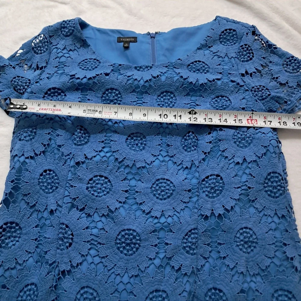 Talbots Dress Womens 12 Blue Floral Crochet Lace Short Sleeve Wedding Guest